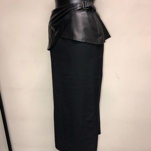 Florence Paris High Rise Leather Ovrlay Midi Skirt